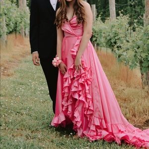 Pink Sherri Hill Strapless Ruffle Dress